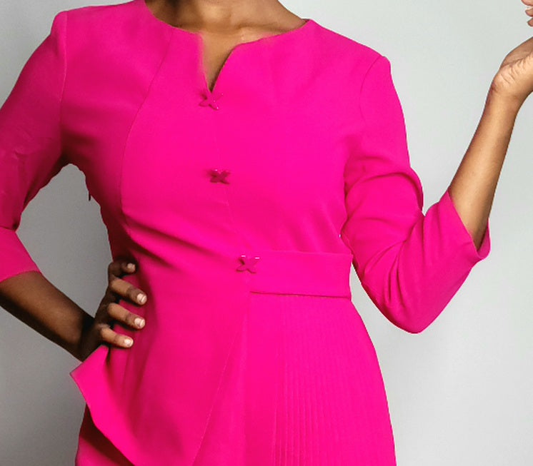 Gel Women Hot Pink/Purple Elegant V-Neck Dress