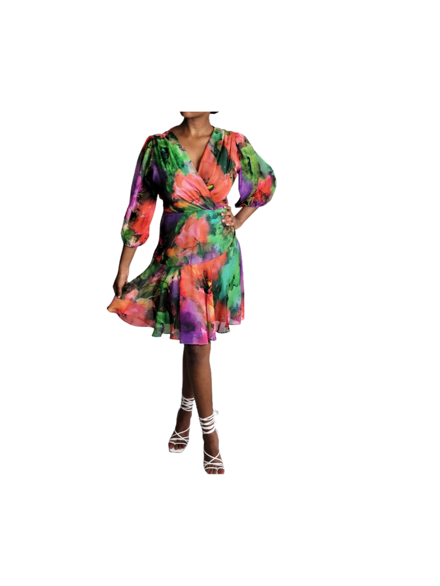 Julie Women V-Neck long sleeved floral dress