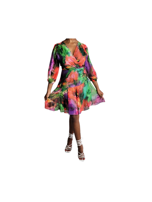 Julie Women V-Neck long sleeved floral dress